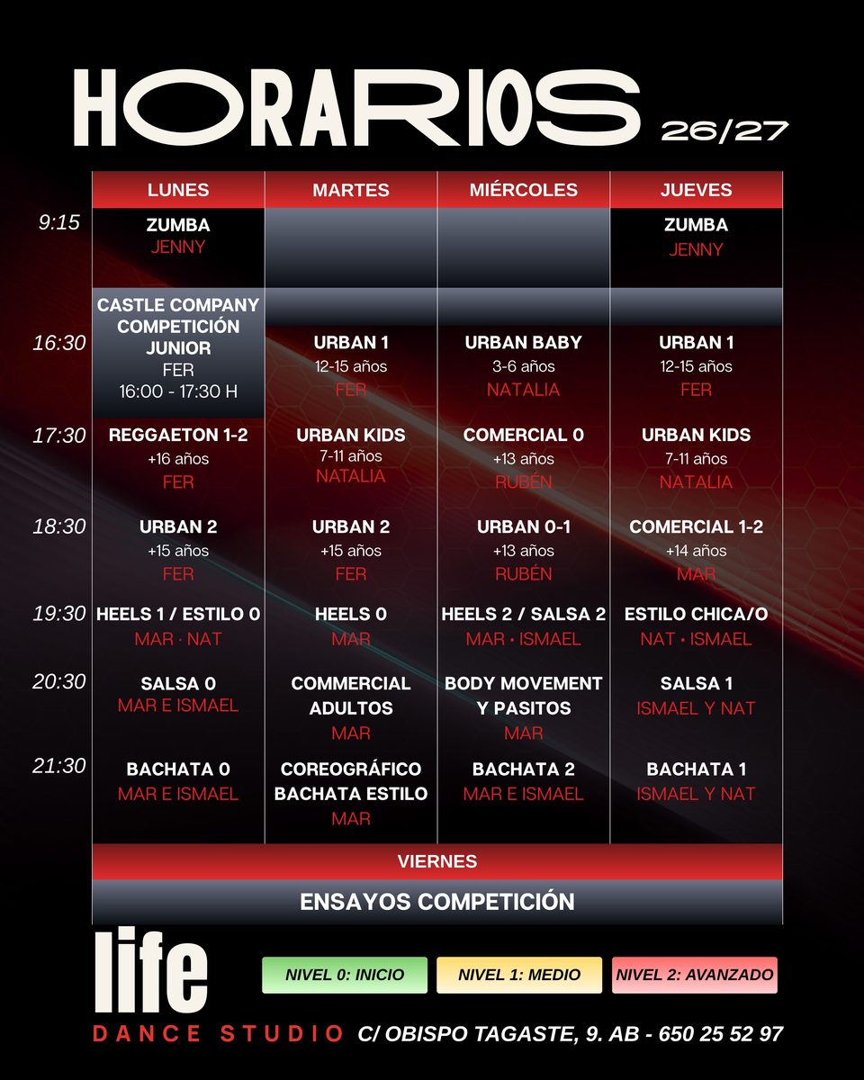 Horarios life dance studio